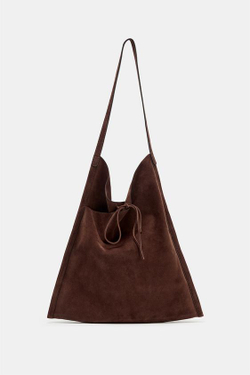 ZARA ПЛОСКАЯ КОЖАНАЯ СУМКА С БАНТОМ, КОРИЧНЕВЫЙ