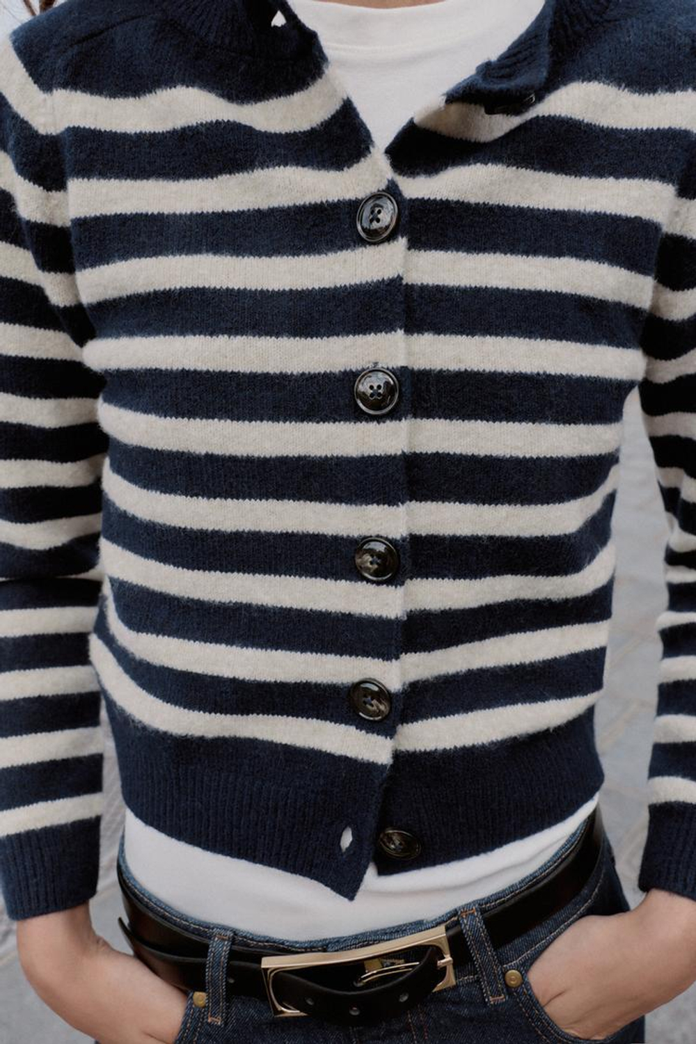 ZARА КАРДИГАН В ПОЛОСКУ, ЭКРЮ/СИНИЙ