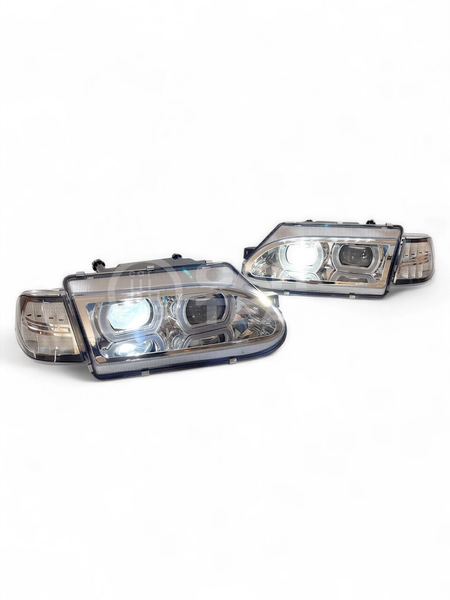 Фары ВАЗ 2114, 2115, 2113 передние тюнинг в стиле BMW 4 led модуля, хром маска, хром поворотники