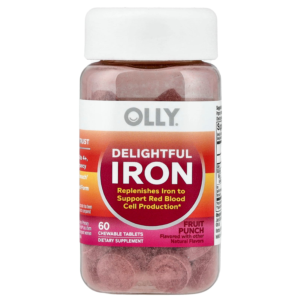 OLLY, Delightful Iron, железо для детей от 4 лет, фруктовый пунш, 60 жевательных таблеток