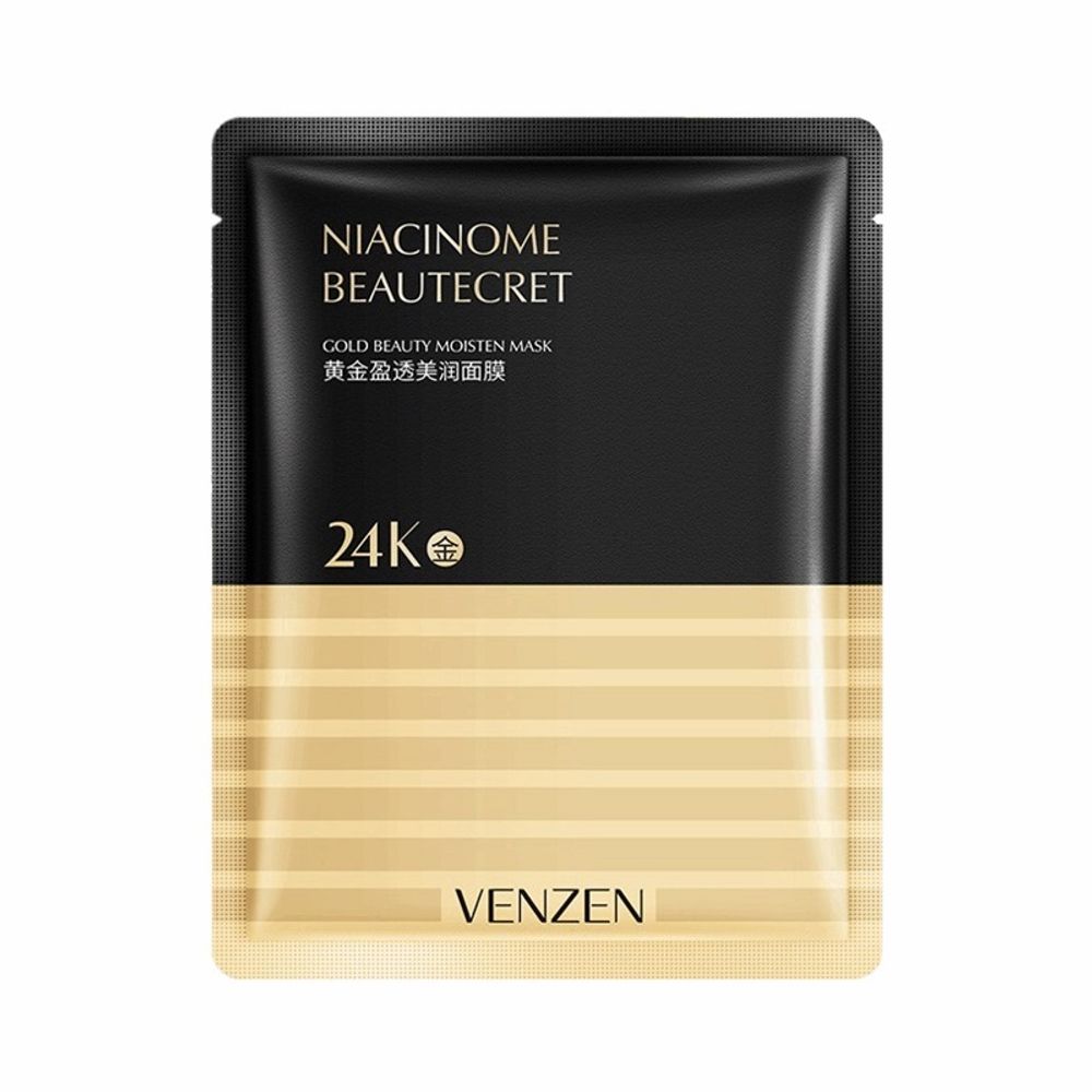 Маска для лица Venzen Niacinome Beautecret 24K Gold Beauty Moisten Mask 24 карата тканевая+фольга, 25 г