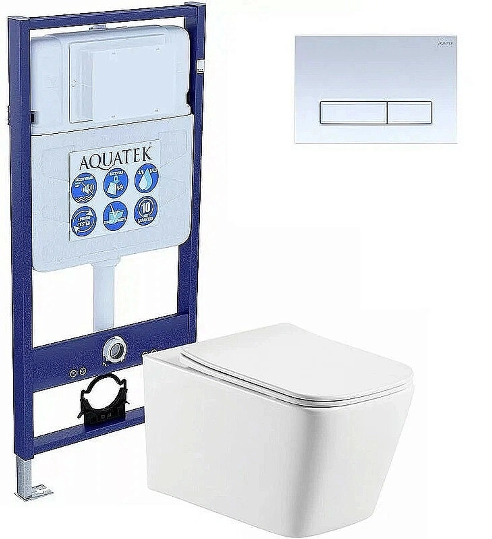 Унитаз с инсталляцией Aquatek Либра SET AQUATEK ЛИБРА N KDI21 с белой кнопкой, с крышкой микролифт, безободковый