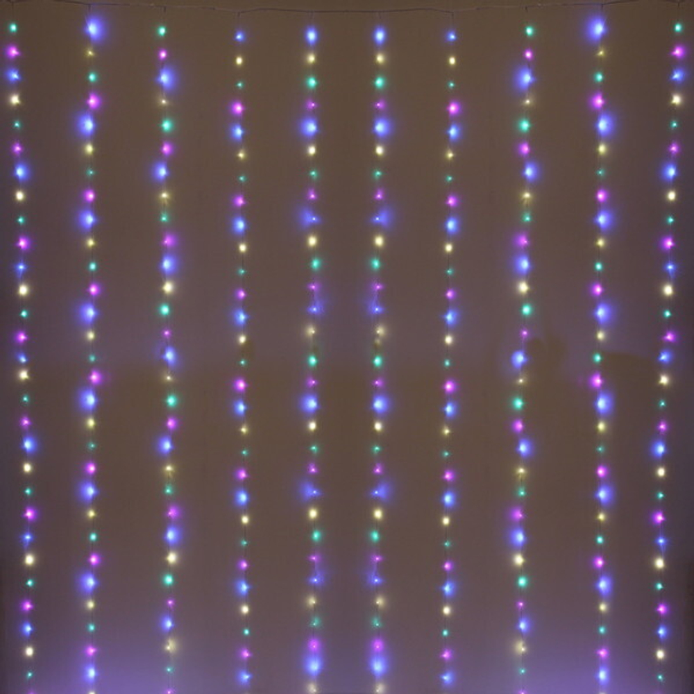 Гирлянда для улицы ЗАНАВЕС «Хвост» ш3м* в3м 300 ламп LED, 8 реж, USB, 220V + пульт,IP-54. Мультицвет