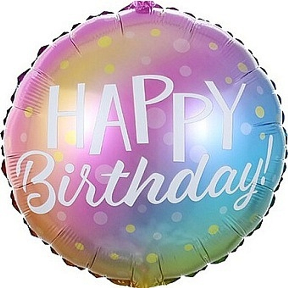 К 18'' Круг Happy Birthday (золотое конфетти) Радужный Градиент