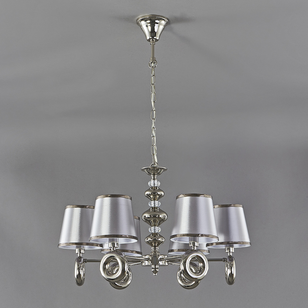 Подвесной светильник 6x40Вт E14, металл/ткань, никель/серый плафон