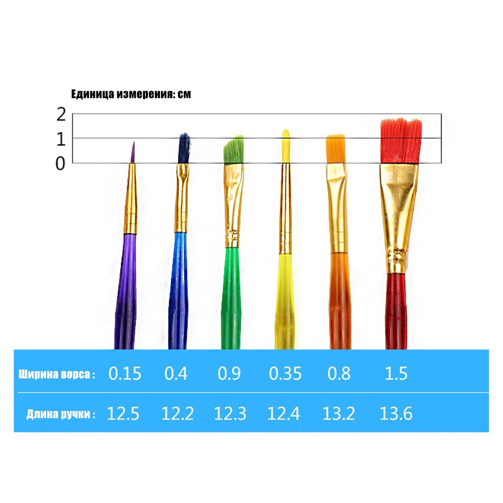 Набор кистей "Для гуаши и акварели" "Радуга" 6 штук