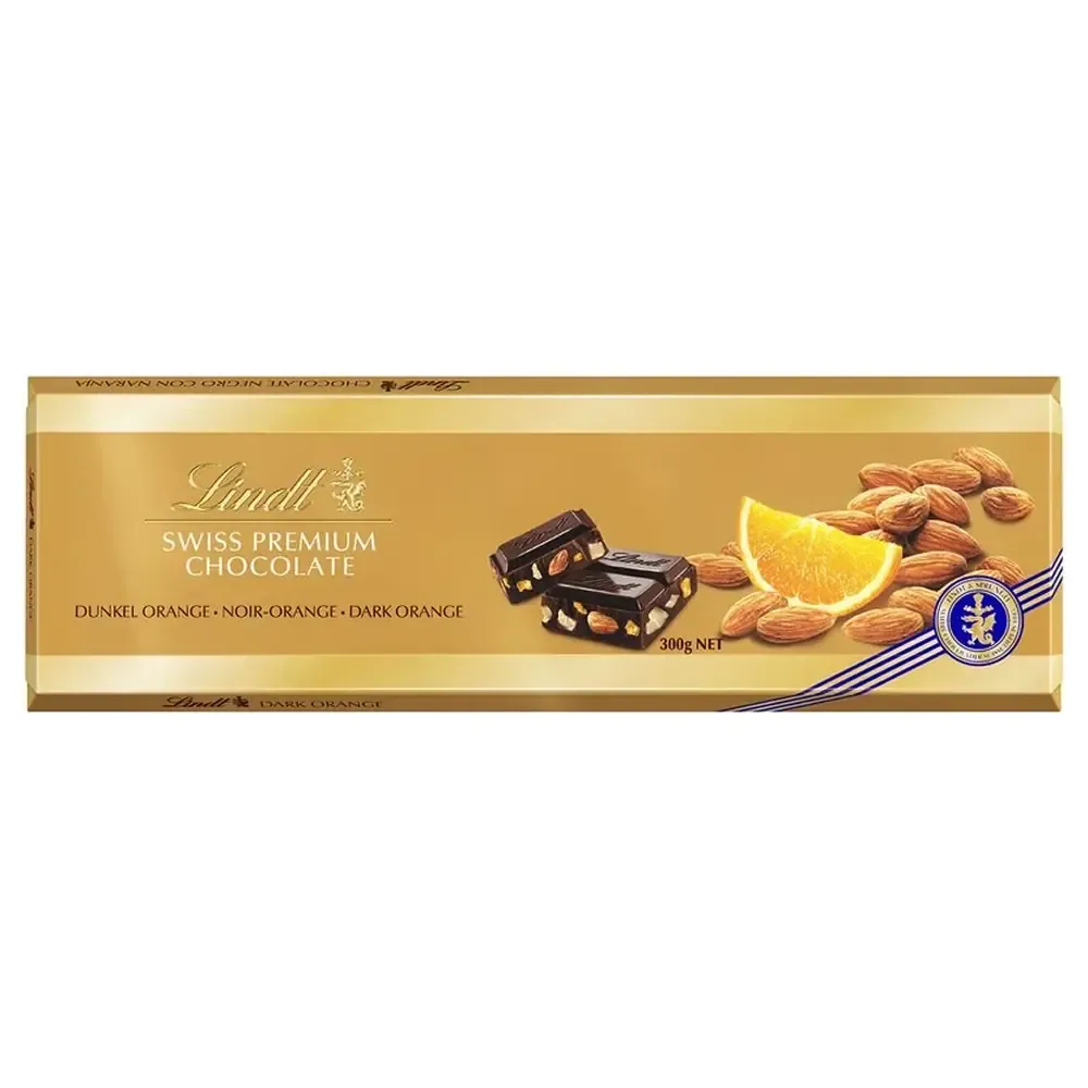 Темный шоколад Lindt (Линдт) с апельсином и миндалем 300г