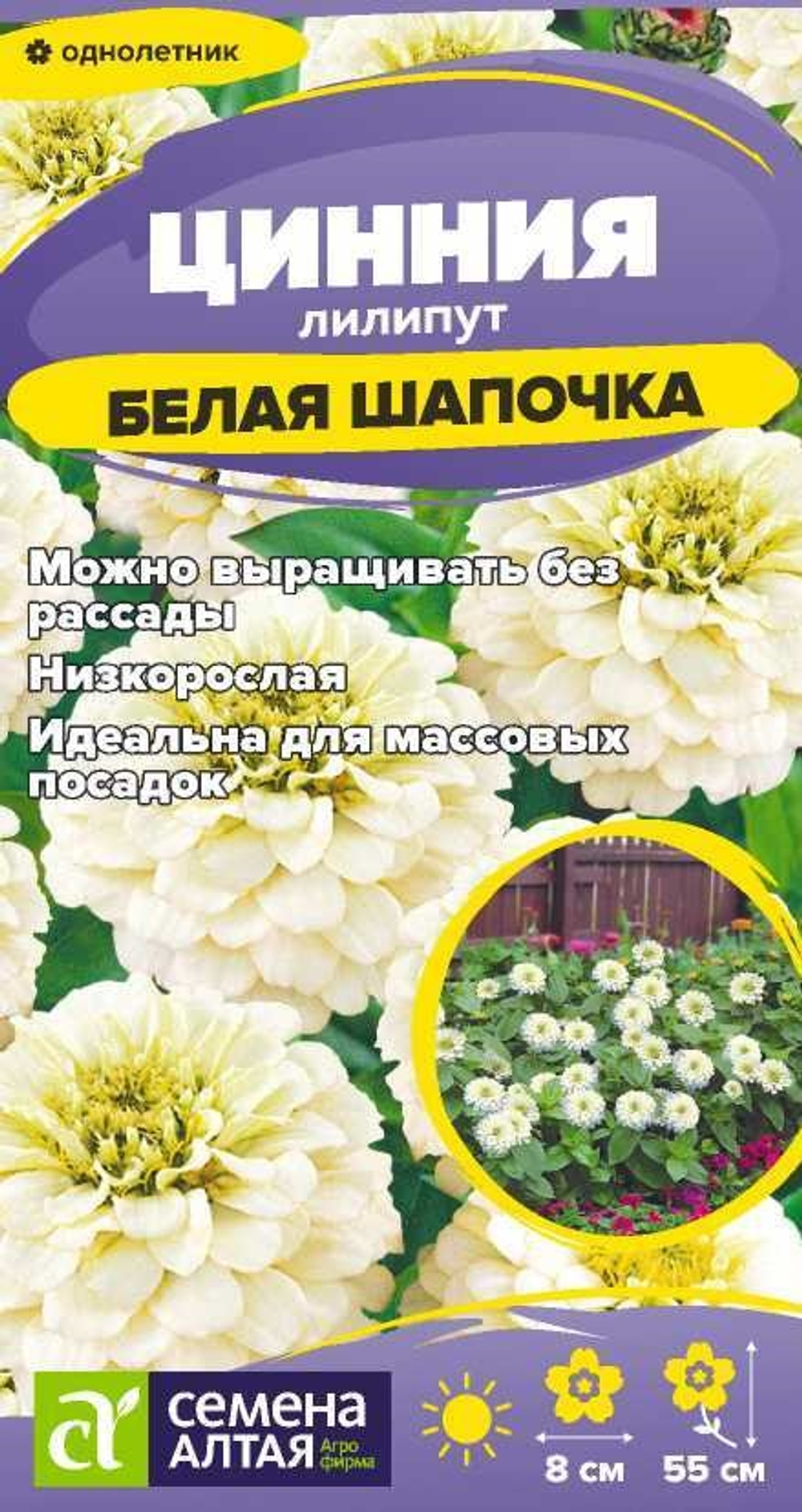 Цинния лилипут Белая Шапочка 0,2 (Семена Алтая)