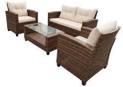 "Филадельфия" лаунж-зона из искусственного ротанга, цвет коричневый, цвет подушек светло-бежевый