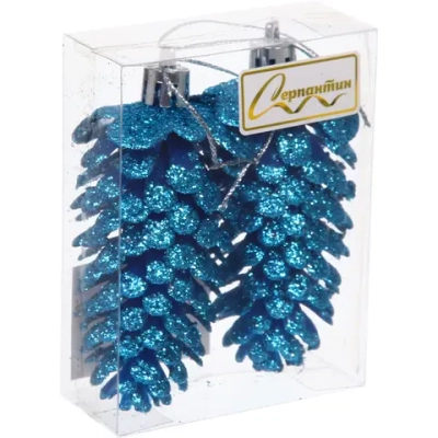 Ёлочные игрушки «Таинственное очарование» Шишки блестящие 9 см (набор 2 шт), голубой