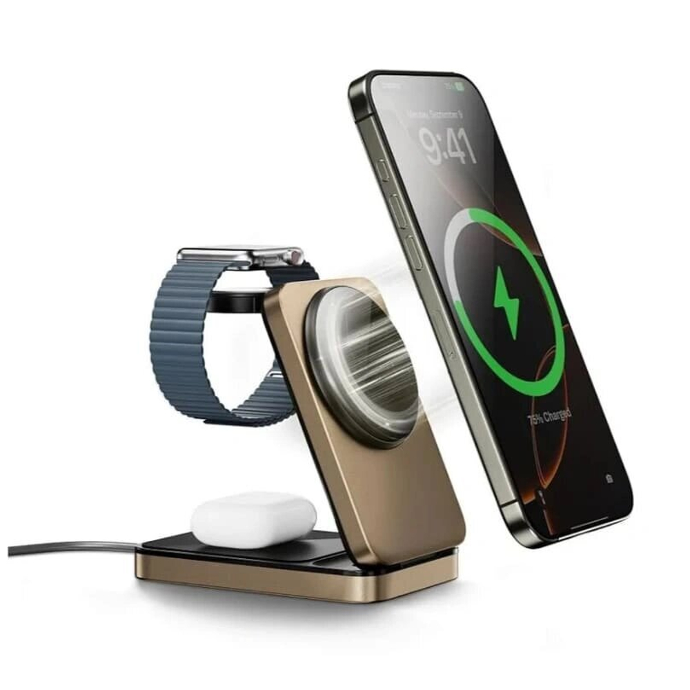 Беспроводное зарядное устройство Wiwu Triple 3in1 Wireless Charger 15W Wi-W038, Gold