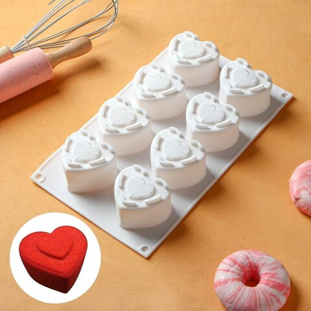 Форма силиконовая для муссовых десертов «Сердце», 29×17×4,3 см, ячейка 5,5×6,2×3,5 см