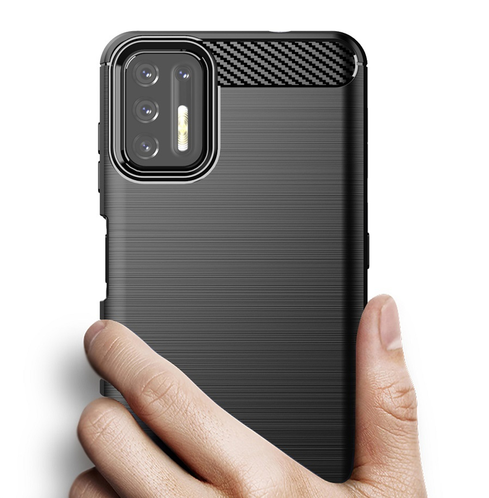 Чехол черный для Motorola G9 Plus, серии Carbon (карбон дизайн) от Caseport