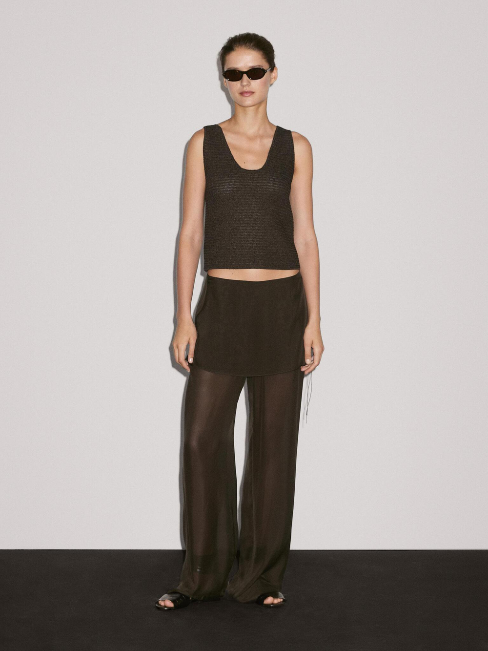 Massimo Dutti Брюки свободного кроя из 100% шелка, темный хаки