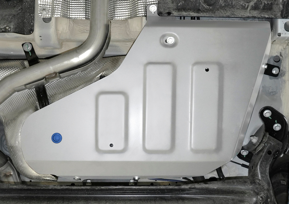 Защита топливного бака Rival для Geely Coolray (V - 1.5) 2020-н.в., штампованная, алюминий 3 мм, с крепежом, 333.1925.1