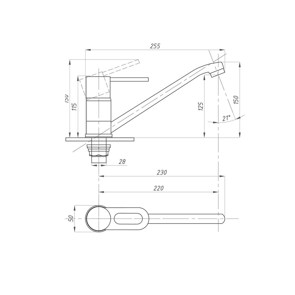 Смеситель для кухни 40к ПРОФСАН ПСМ-425-008 "ПЛЮС"  длин. пов. излив, без подводки, п/гайку ХРОМ