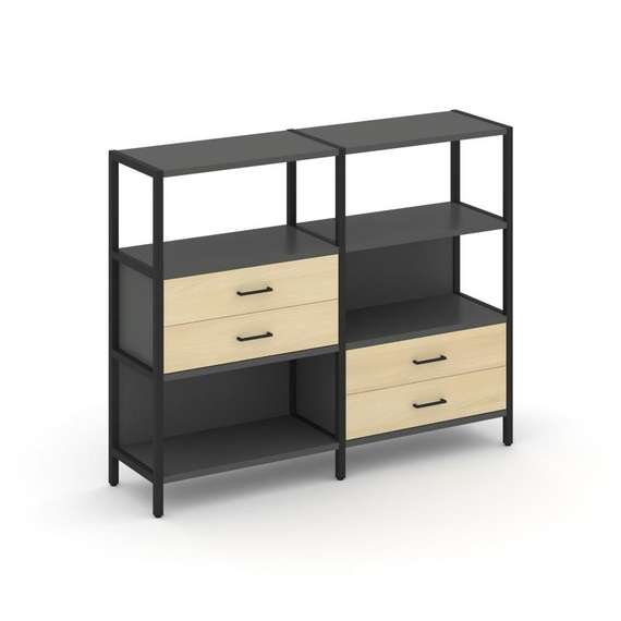 Shelf System Двухсекционный стеллаж трехярусный с ящиками SN.STM-323 Антрацит/Акация Лорка/Металл Че