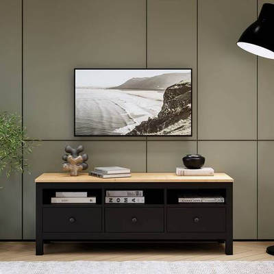 Тумба под ТВ Хемнэс/Кымор, 183х47х57см, черный/светло-коричневый