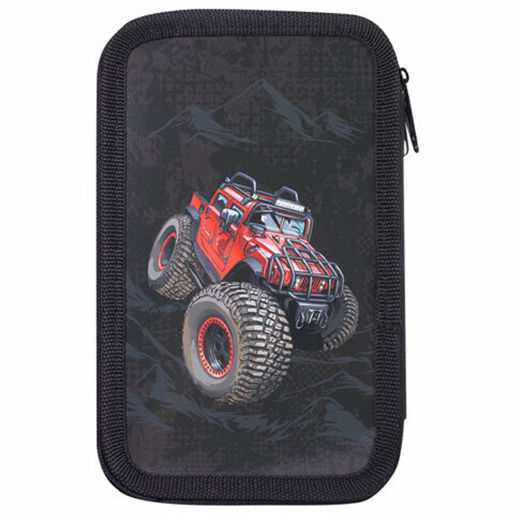 Пенал ПИФАГОР, 3 отделения, ламинированный картон, 19х11 см, "Big Wheels", 271548