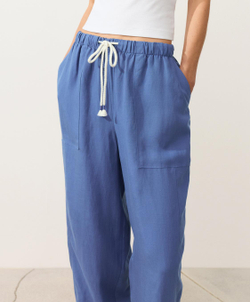 Oysho Прямые брюки из смеси лиоцелла и 24% льна, пыльно-синий