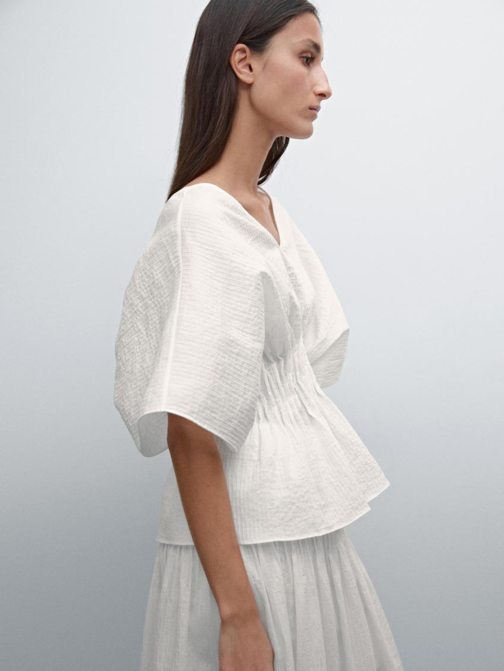 Massimo Dutti Плиссированная длинная юбка, кремовый