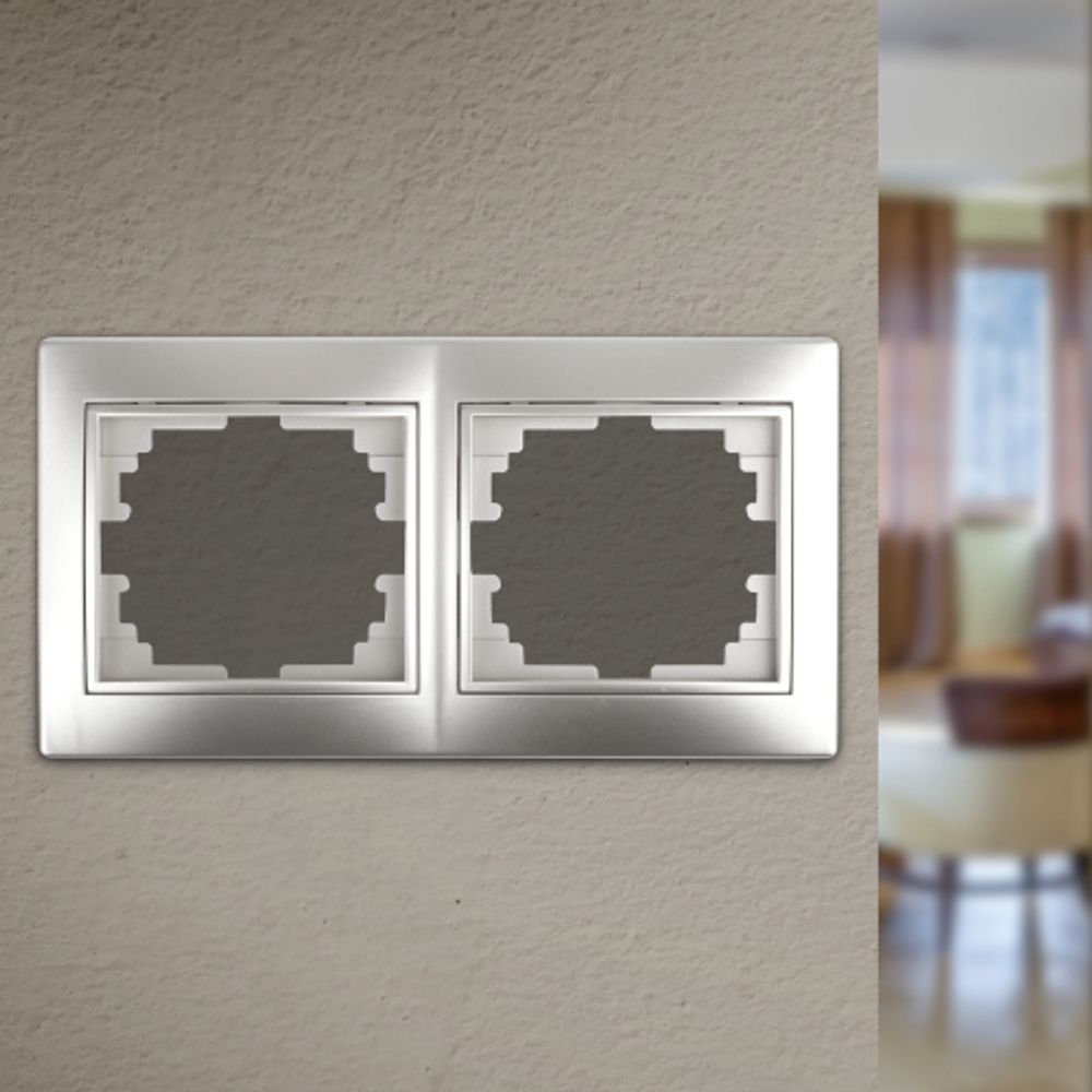 Рамка для розеток и выключателей Intro Plano 1-502-03 на 2 поста горизонтальная, СУ, алюминий