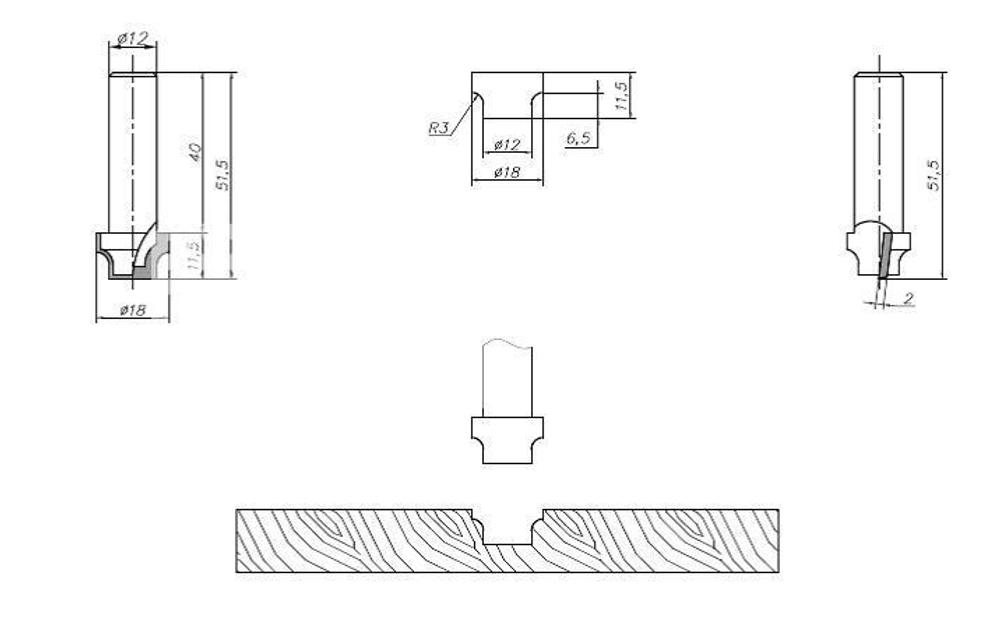 PCD фреза D.18x11,5x51,5 S.12