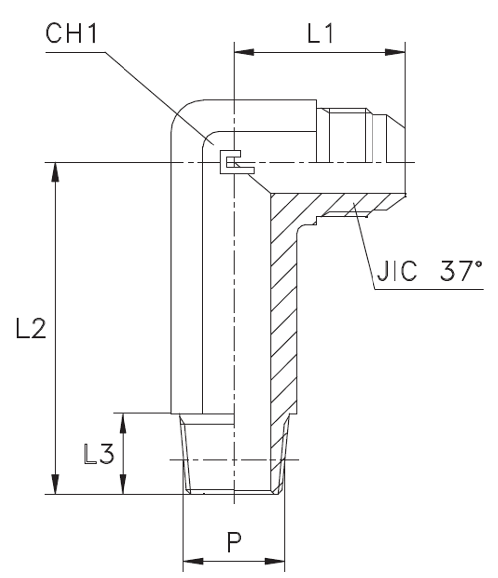 Штуцер FRM90 JIC 3/4 - NPTF 3/8 (удлин.)