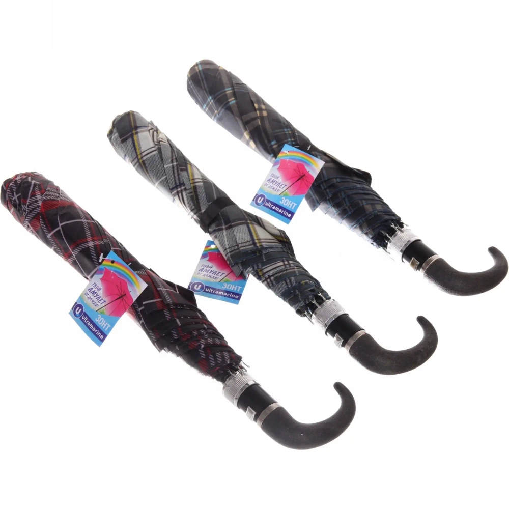 Зонт мужской полуавтомат «Ультрамарин - Клетка», d-100см, цвет микс, ручка крючок, длина в слож. виде 42см