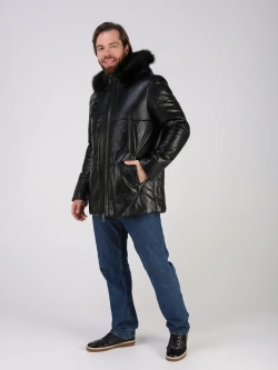Куртка зимняя кожаная с капюшоном пуховик