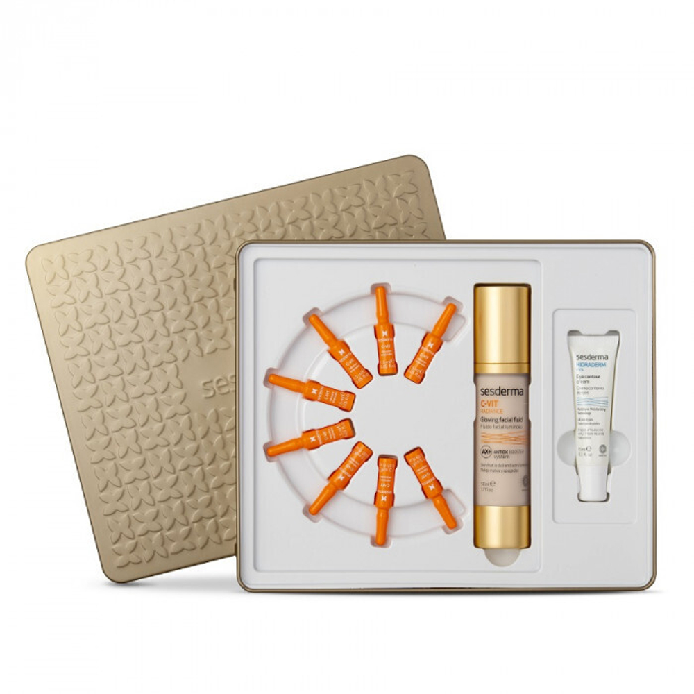 Sesderma GLOWING LOVE - Подарочный набор "Сияние любви" (C-VIT Флюид для сияния кожи 50 мл + C-VIT Средство в ампулах с витамином С 8 шт по 1,5 мл + HIDRADERM HYAL Крем-контур для зоны вокруг глаз 15 мл)