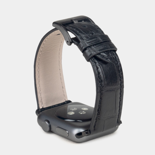Ремешок для Apple Watch 44/45/46 mm из кожи аллигатора, черного цвета