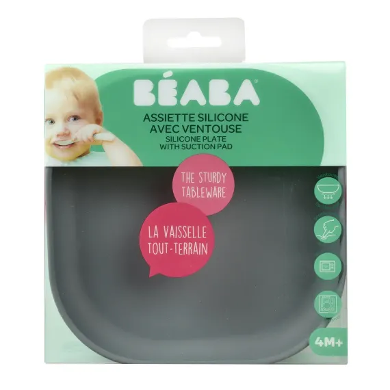 Тарелка из силикона Beaba Silicone Plate With Suction Cup Mineral Grey