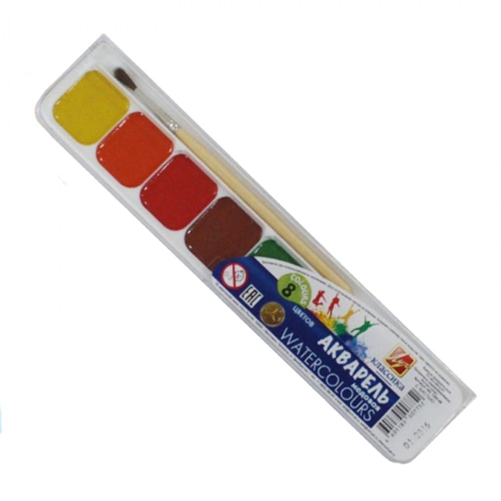 Акварель Луч медовая, 8 цветов, с кистью, пластик. упаковка, &quot;Классика&quot;