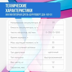 Диолд Дрель-шуруповерт, 16 В, 33 Нм, 2 АКБ