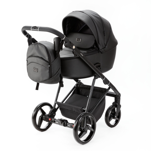 Детская универсальная коляска adamex Blanc 2 в 1 Deluxe BL-SA2 Черная экокожа