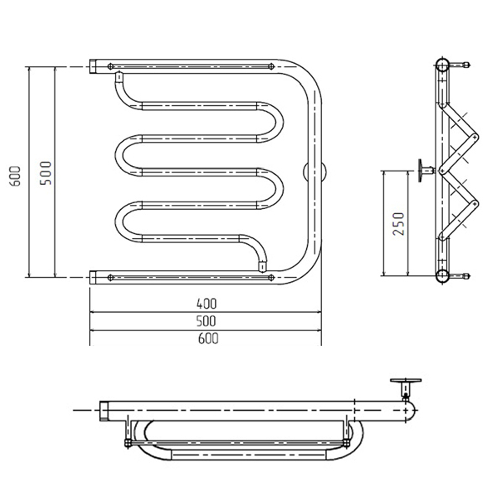 Полотенцесушитель ТРУГОР ПМ 2 50х60 1" ПОЛКА ФОКСТРОТ-2