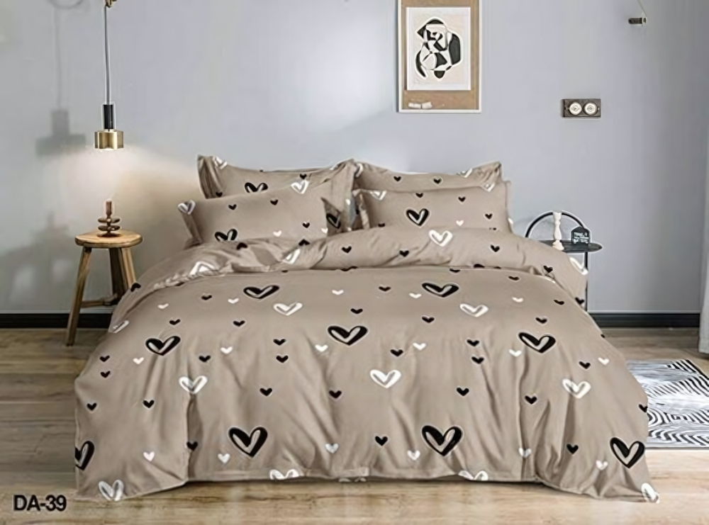 Постельное белье Евро полисатин Павлайн Сердца на бежевом (ТТ) 39