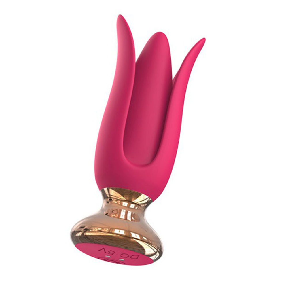 Розовая анальная вибровтулка 12,4см с лепестками I-Moon MY-626