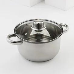 Набор Доляна «Классика», 8 предметов: ковш 1,5 л, 2 кастрюли 2/3 л, сковорода d=24 см, 4 крышки, стенки 0,3 мм, дно 5 мм