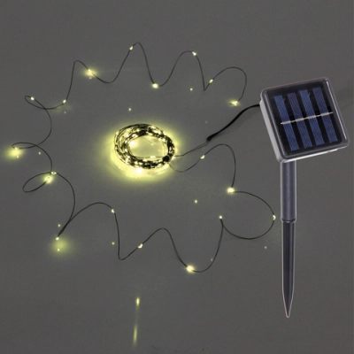 Гирлянда для улицы «Росинка» 10 м 100 ламп LED проволочн.пров. зелен., 8 реж.,IP-54, Теплый белый (солнечная батарея)