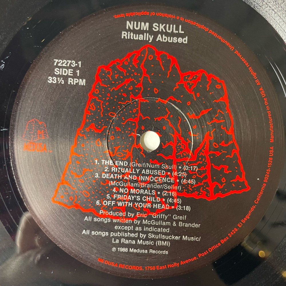 Винтажная виниловая пластинка LP Num Skull Ritually Abused (USA 1988)