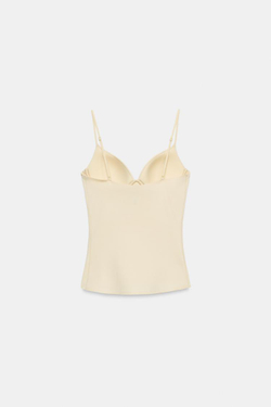 ZARA ТОП ИЗ СМЕСОВОГО ПОЛИАМИДА, ЦВЕТ СЛИВОЧНОГО МАСЛА