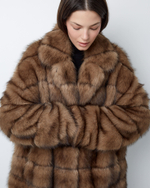 Шуба укороченная из искусственного меха соболя ореховый