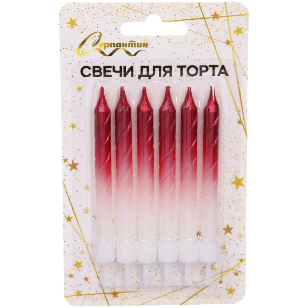 Свечи в торт «Праздничный блеск» 6 шт. 8,1 см, красный
