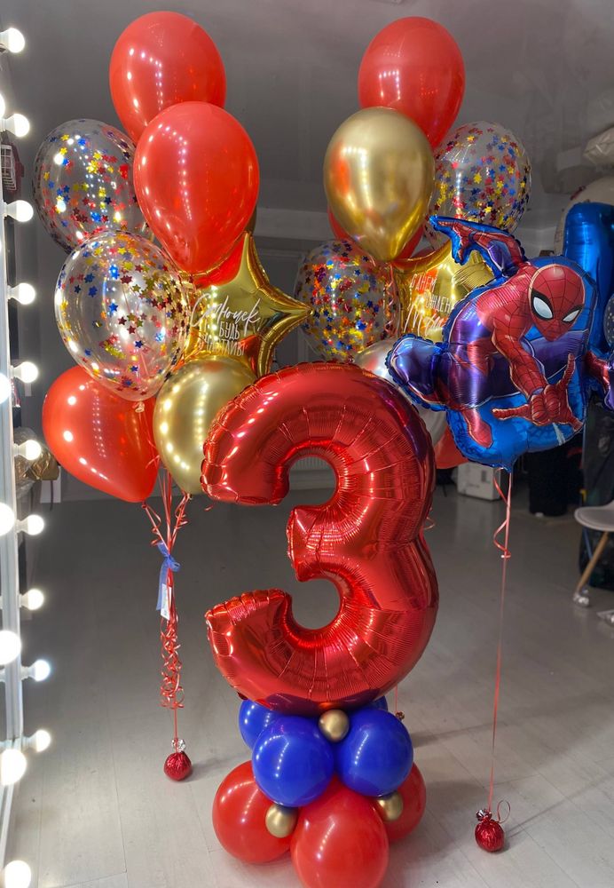 Воздушные шары Человек Паук золото/серебро/красный №4064