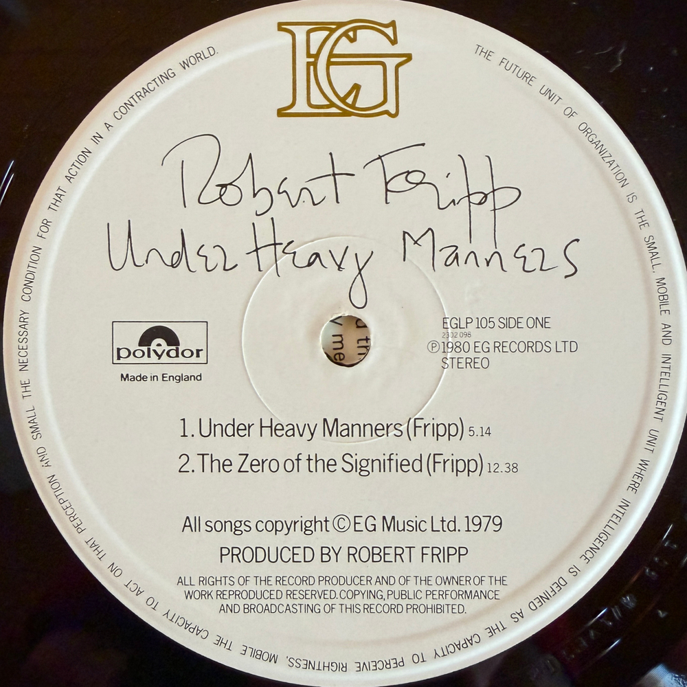 Robert Fripp ‎– God Save The Queen / Under Heavy Manners (Англия 1980г.)
