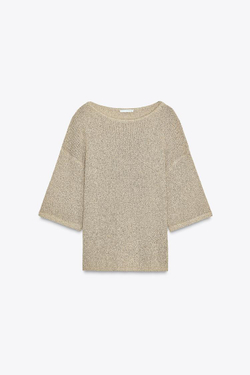 ZARA УКОРОЧЕННЫЙ СВИТЕР-НАКИДКА, БЕЖЕВЫЙ