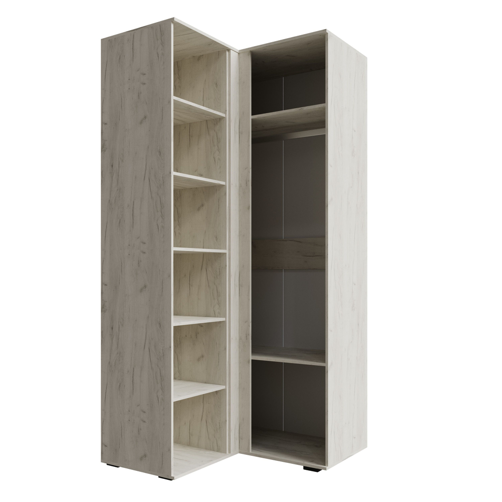 Шкаф для одежды Лилль угловой с полками и штангой дуб крафт белый/дуб крафт табачный