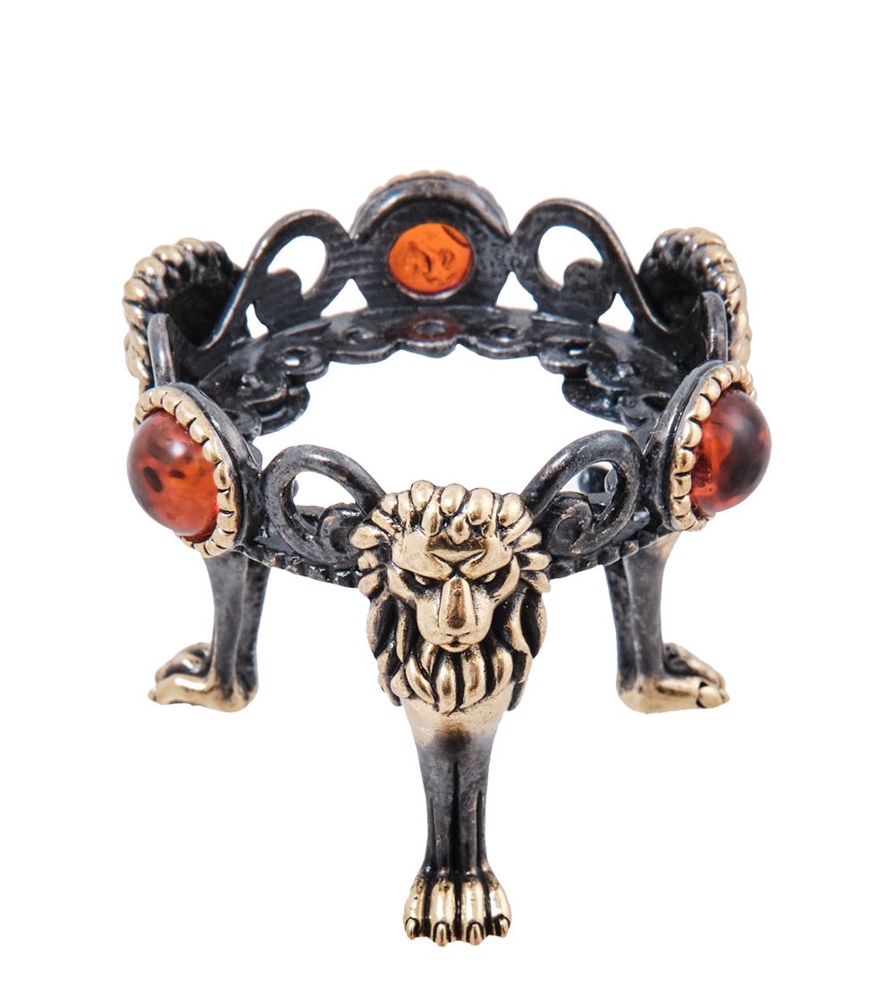 Народные промыслы AM-3995 Подсвечник «Львы» (латунь, янтарь)